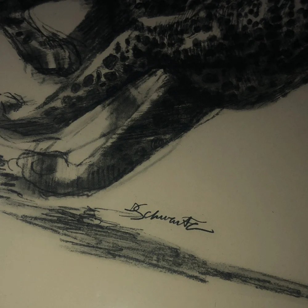 Vintage Art Etchings Drawing Cheetah Framed D.‎  Schwartz
